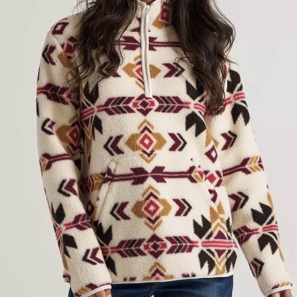 Wrangler Aztec Fleece 1/4 zip Pullover - Cream